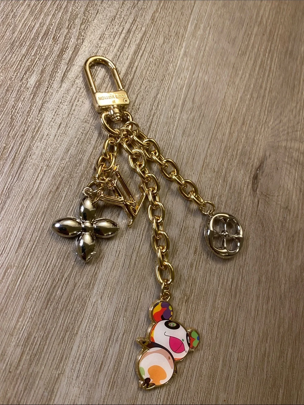 Louis Vuitton x Takashi Murakami Panda Bag Charm Gold/Silver Rare